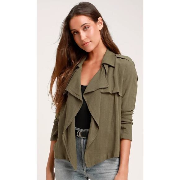 Lulus Jackets & Blazers - Lulus Women Carlow Olive Green Jacket Size XL Linen Cotton A001620